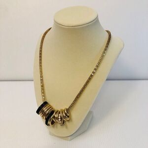 Gold Tone Chunky Ring Charm Necklace 90s Style Y2K Maximalist Retro Style